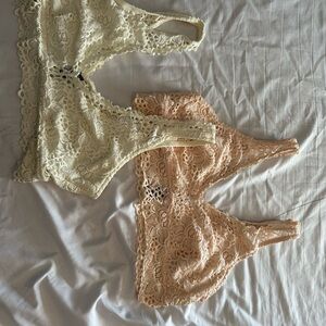 Lace Bralette Set in Cream and Tan